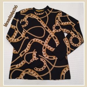 Mens Long Sleeve Gold Chains Shirt NWT